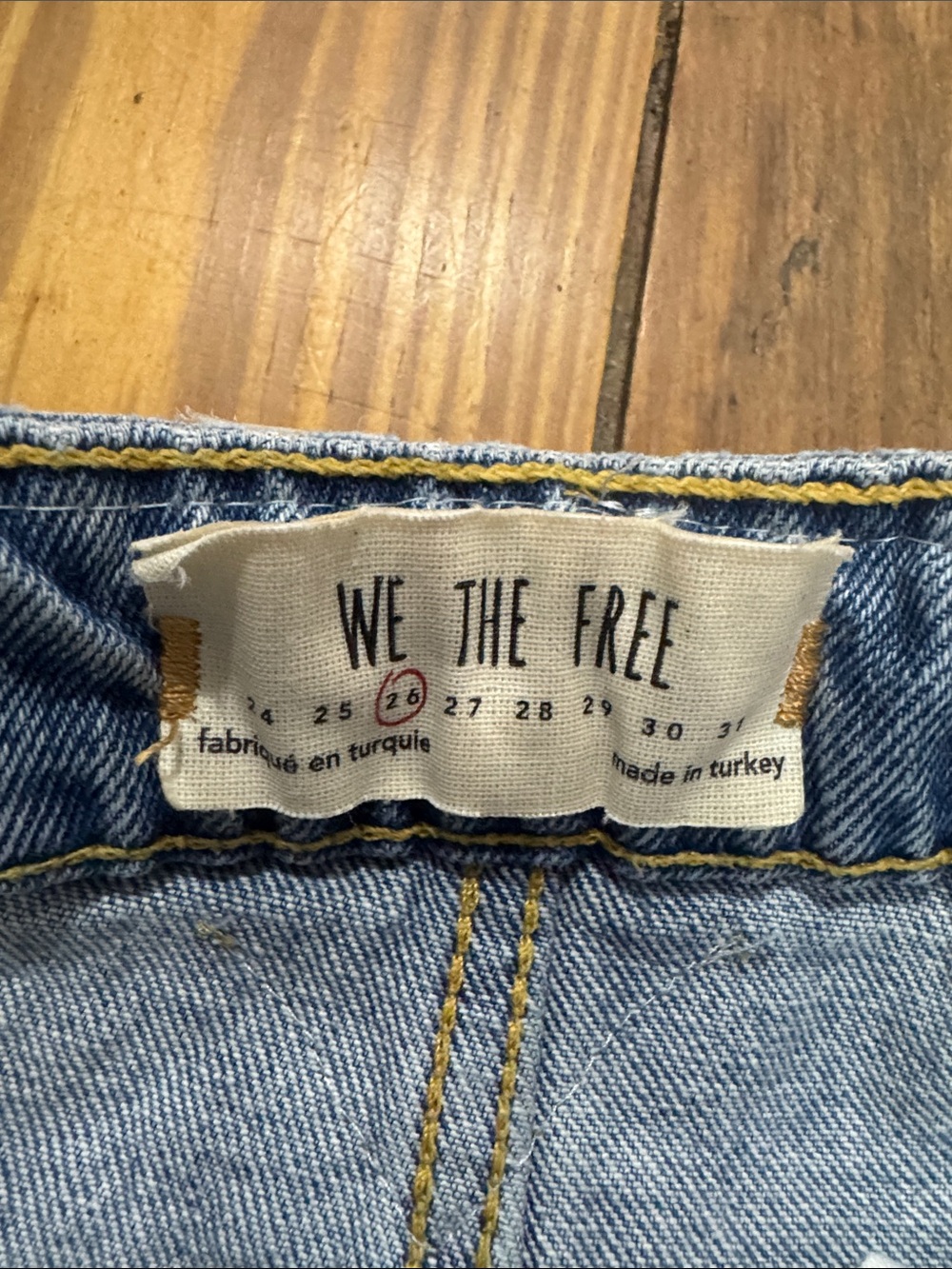 We The Free Light Blue Straight Leg Jeans with Gold Embroidered & Red Bead Waist - Picture 7 of 11